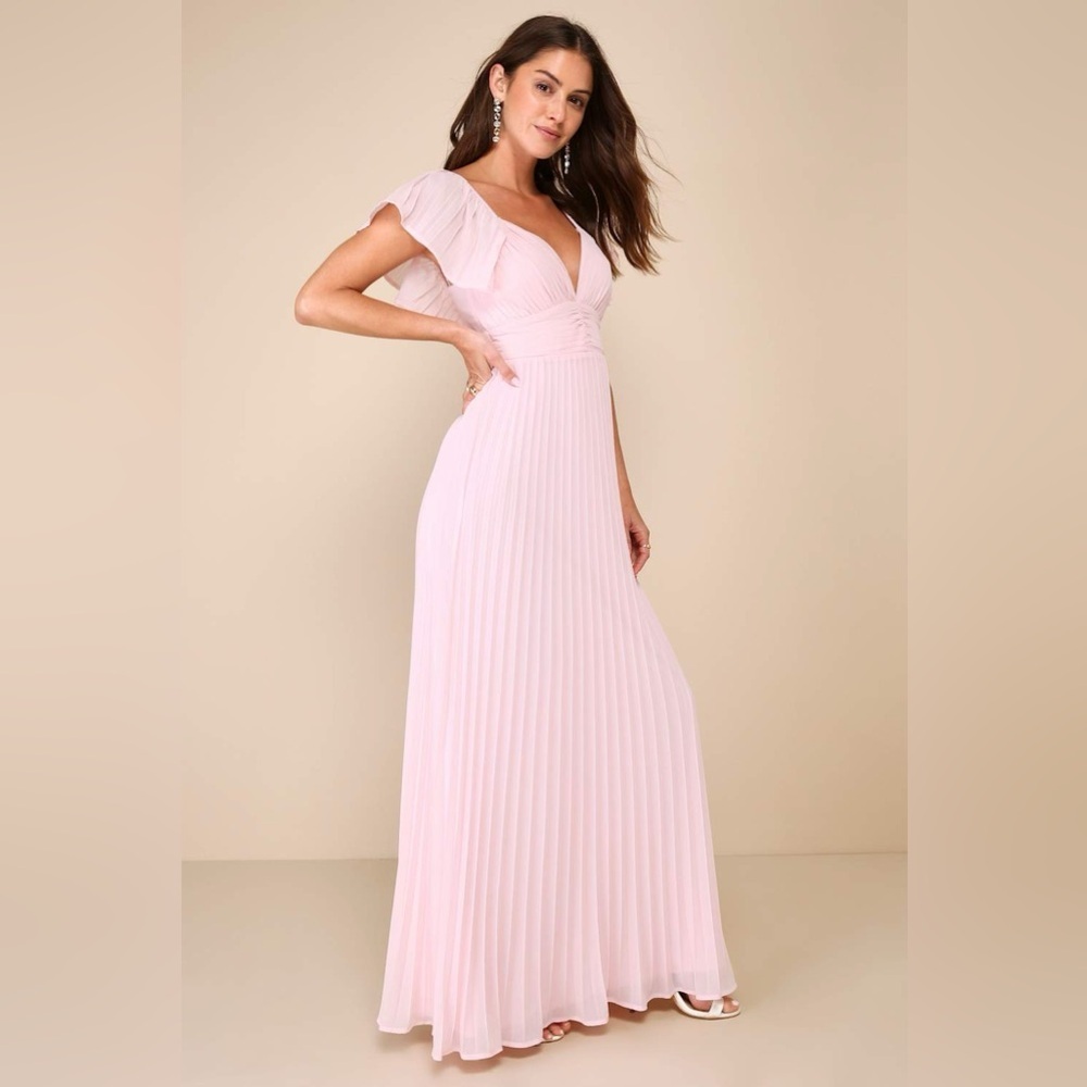 Lulu's Blush Pink Pleated Maxi Dress